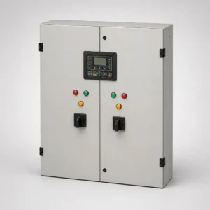 High-performance industrial ATS panels switching backup power in a manufacturing facility.