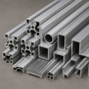 High-performance industrial aluminum profiles framing structures in a manufacturing facility.