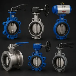 Premium industrial butterfly valves controlling large fluid volumes in a manufacturing facility.