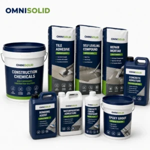 Industrial containers of advanced construction chemicals and concrete admixtures.