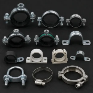 High-performance industrial clamps securing pipelines in a manufacturing facility.