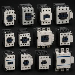 High-performance industrial contactors controlling machinery in a manufacturing facility.