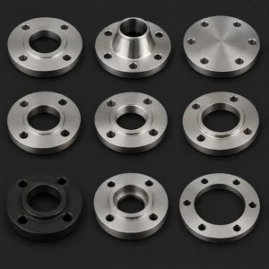 High-performance industrial flanges connecting pipelines in a manufacturing facility.