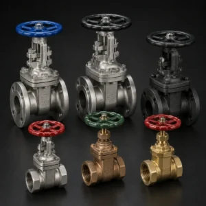 Premium industrial gate valves isolating fluid flow in a manufacturing facility.