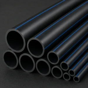 High-performance industrial HDPE pipes transporting heavy fluids in a manufacturing facility.