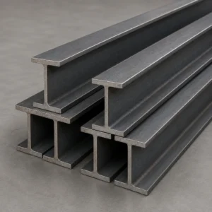High-performance industrial I-beams supporting frameworks in a manufacturing facility.