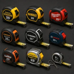 High-performance industrial measuring tapes used for dimensioning in a manufacturing facility.
