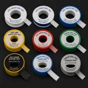 High-performance industrial seal tapes sealing threaded joints in a manufacturing facility.