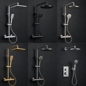 High-performance industrial shower systems protecting workers in a manufacturing facility.