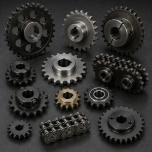 Premium industrial sprockets transferring motion in a manufacturing facility.