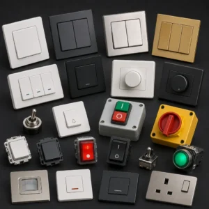 High-performance industrial switches controlling machinery circuits in a manufacturing facility.