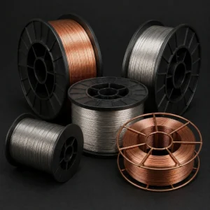 High-performance industrial welding wire spool feeding into an automated MIG welding system.