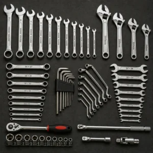High-performance industrial wrenches tightening fasteners in a manufacturing facility.
